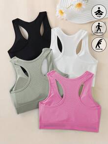 4-Pack Sports Bra For Women Bras For Women Women's Cross-Strap Bra Sports Yoga Bra Underwear Women's Shockproof Wire-Free Beautiful Back Camisole Vest Can Be Worn As An Inner Layer Or Outerwear Yoga/Fitness/Running Tank Top - 彩色 - 查看 2