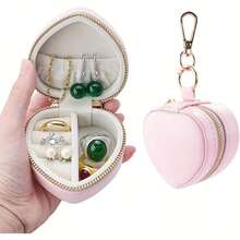 1pc Mini Jewelry Box, Heart-Shaped Jewelry Storage Box With Keychain And Zipper Closure, Convenient Jewelry Case - Multicolor - View 3