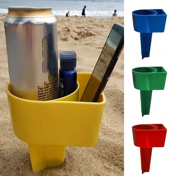 Colorful Beach Cup Holder, Lovely Beach Cup Coaster - Fashionable Drink And Phone Stand - , Beach Holiday Supplies, Stackable And Multi-Color, Perfect Beach Holiday Supplies For Family And Friends, Plastic Beach Drink Holder With Snack And Phone Compartments, Beach Snack Tray For Vacation, Picnic And Outdoor Gathering, Picnic Accessories, Vibrant Design, Sturdy Structure, Beach Accessories
