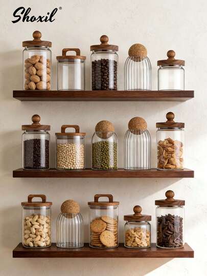 shoxil 1pc Glass Coffee Jar, Storage Jar, Tea Jar, Sealed Cork Glass Jar, Coffee Bean Dried Fruit Storage Jar,