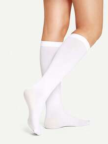 3双装女士白色过膝袜，休闲日常穿着 - 白色 - 查看 5