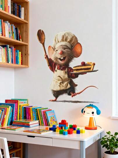 1PC- Wallpaper -[Mouse, Cat, Coffee Cup]Boy Kids Room Decor Home Self-Adhesive Baby Nursery Decor Girl Decor Wallpaper Removable Wall Stickers For Wall Decor Living Room, Girls Bedroom, Window Stickers – Cute & Creative For Wall Art Kids Room Decor Bedroom Decor