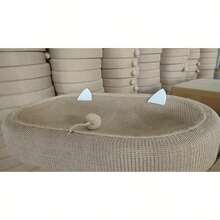 Oval Woven Cat Scratching Board | With Hanging Cat Teaser Ball | 2-In-1 Pet Mat For Scratching & Resting - one-size - View 12