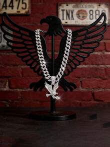 1件镶满水钻的动物吊坠项链，欧美风格男士链项链，个性化嘻哈配饰，百搭 - 銀色 - 查看 2