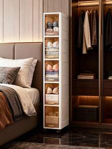 20厘米/7.8英寸超薄滑出式储物柜，3-5层翻盖式储物整理架，加厚塑料滚动储物推车，客厅玩具零食多层柜，衣物储物柜，家用防尘架，家用储物架，储物盒，塑料容器，油瓶，厨房储物配件，杯架，1个油瓶，勺架，厨房储物架 - 彩色 - 查看 5