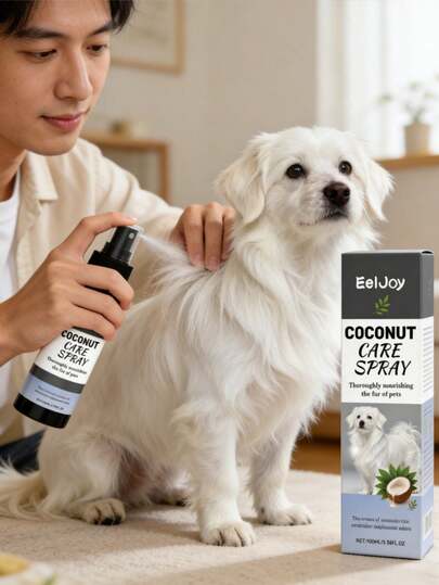 Pet Coconut Fragrance Hair Care Spray 100ML / 3.38 FL. OZ. Non-Rinse Spray For Smoothing And Making Dog Hair Soft, Smooth And Shiny. Deeply Nourishing, Shiny And Smooth, Easy To Comb. The Coconut Fragrance Lasts For A Long Time, Making The Hair Healthier And Smoother. Dog Stuff, Dog Grooming Supplies, Puppy Essentials, Pet Grooming.