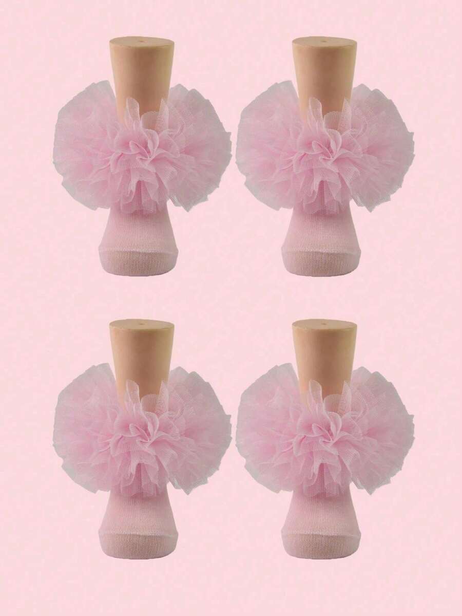 2双女童蕾丝荷叶边袜子，蓬松荷叶边婴儿公主袜 - 彩色 - 查看 1