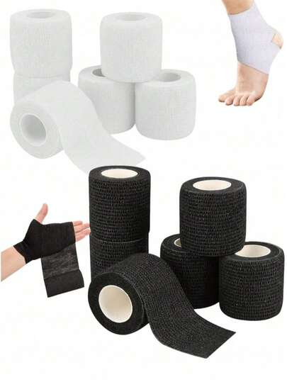 一套5卷自粘运动弹力绷带，可用于手指、脚踝、手腕、腰部、膝盖和肘部支撑，适用于足球、篮球、跑步、健身、羽毛球、网球等运动。