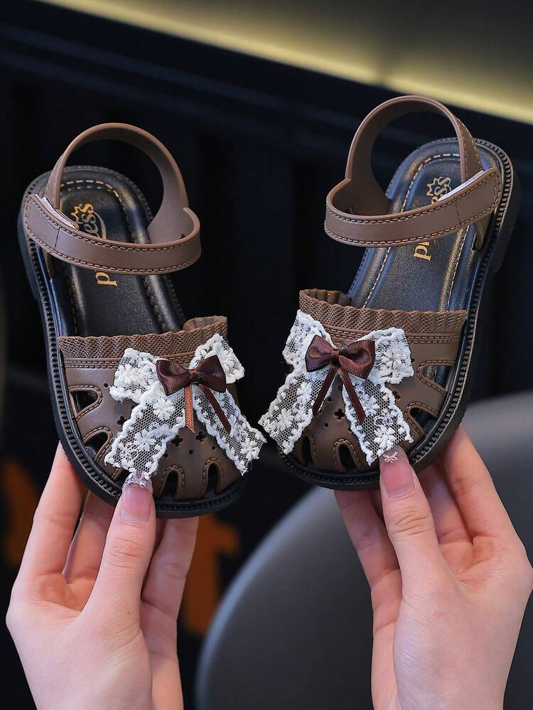 Children's Sandals, New Summer Fashion Closed Toe Sandals With White Bow, Non-Slip Indoor/Outdoor Student Slippers - Brown - View 2