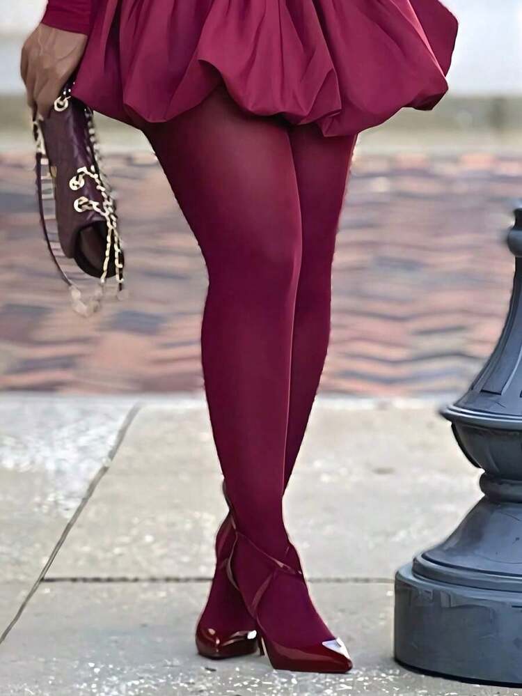 Women's Sheer Burgundy Tights/Stockings/Leggings, Lightweight Breathable Pantyhose That Clings Like A Second Skin, Providing All-Day Comfort, Multi-Functional Elastic Hosiery, Invisible Fit - 酒紅色 - 查看 1