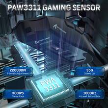 ATTACK SHARK X11 无线游戏鼠标 - 2.4G/蓝牙/有线三模式，62克超轻人体工学设计，PAW3311传感器，22000 DPI，带RGB充电底座 - 彩色 - 查看 4