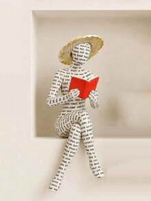 2pcs/Set (1 Hat And 1 Statue) Thinking Woman Reading Statue, Multipurpose Home Decor, Handmade Resin Crafts, Handcrafted Collectible/Gift - Reader - View 5