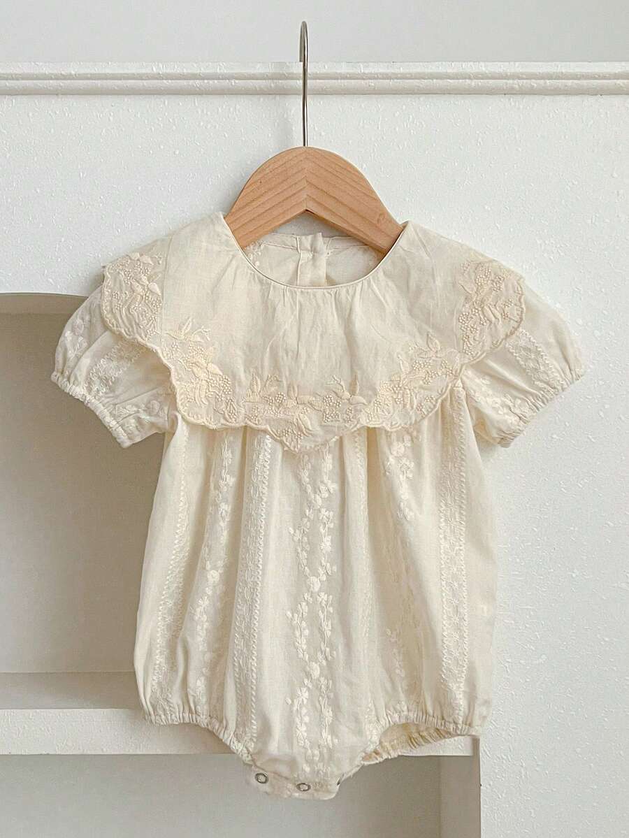 夏季女宝宝韩版刺绣连体衣，大翻领