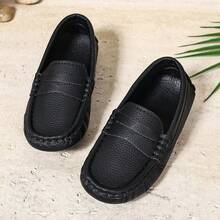 1 par de zapatos tipo náutico planos informales tipo slip-on, para niño/niña, cómodos mocasines para la escuela, al aire libre, primavera y otoño - Negro - Ver 10