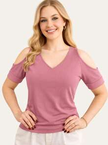 Off-Shoulder Printed Viscose Blouse With Straps - 乾枯玫瑰色 - 查看 3