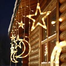 Star Moon Curtain String Lights,126 LED Romantic Star Moon Curtain String Lights With 8 Modes,Battery Powered (Not Included) String Night Lights - Multicolor - View 6