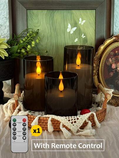 3pcs 3D Flickering Flameless Candle Lights, Battery Operated Candles With Jumping Flame, Realistic Simulated Candlelight Effect With Timer And Remote Control, Suitable For Tabletop Centerpiece, Christmas, Halloween, Valentine's Day, Dining Table, Room Decor, Wedding, Party, Gift