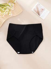 4条装高腰女士内裤，棉质柔软面料，黑/白/灰三色可选，女士三角裤，平角短裤，安全裤 - 彩色 - 查看 5