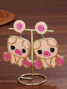 1 Pair Cute Piglet Rice Bead Pearl Earrings - Creative Handmade Design Piglet Shape Earrings, Exquisite Adorable Healing Women's Fashion Earrings - Multicolor - View 6