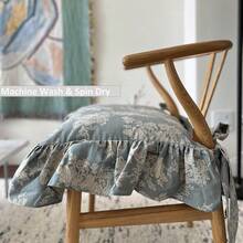 Korean Made Chair Pad Slipcover 17.5'x17.5' Chair Cushion Cover Ties With Ruffle Farmhouse Decor Covers Only, Gift For Mom(Mint Floral) - As - View 7