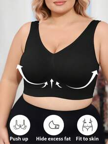 Plus Size Women's Push-Up Shaping Bralette - Wide Strap Seamless Comfort Bra - Black - View 1