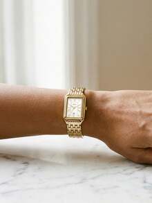 Fossil 女士石英三针腕表，时尚女士腕表，方形系列，不锈钢表壳，水晶玻璃表盘，直径 26 毫米，适合日常佩戴 - 金色 - 查看 3