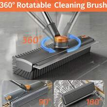 Floor Scrub Brush With Long Handle, 3 In 1 Scrape And Heavy-Duty Stiff Bristle Floor Scrubber Brush With Squeegee And Tweezer For Cleaning Tile Wall Deck Bathroom Patio Garage Kitchen - Grey - View 5