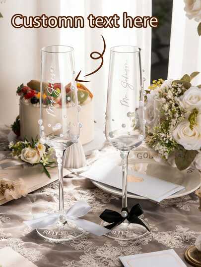 Personalized Champagne Flutes, Customized Bride & Bridesmaid Champagne Glasses - Reusable, Machine Washable, Customized Champagne Flutes With Bow/Bride Bridesmaid Wine Glasses/Wedding Party Glassware/Champagne Flutes/Champagne Stemware/Bridesmaid/Bride/Maid Of Honor/Mother Of The Bride/Bachelorette Party/Birthday Party