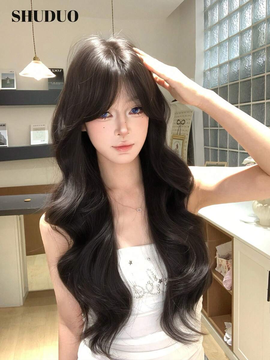 SHUDUO 1 Tóc giả tổng hợp chịu nhiệt. Có màu ombre từ đen sang nâu và kiểu rẽ ngôi giữa. Được làm từ chất liệu sợi tổng hợp, trông tự nhiên và chân thực, hoàn hảo để sử dụng hàng ngày. (Không bao gồm phụ kiện) - Black-brown - Xem 1