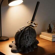 1个3D打印大脑造型首饰收纳架，独特首饰戒指架，暗黑风格戒指展示架，别致设计首饰架，节日礼物，派对礼品，送给她的礼物 - 黑色 - 查看 3