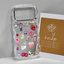 Skull Mobile Phone Case Decorated With Colorful Flowers And Sweet Treats Design Suitable For IPhone 16, 15, 14, 13, 12 And 11 Pro Models Made Of TPU Material And Provides Shockproof Protection Perfect For Family Friends Children Birthdays Spring Holidays Boyfriends Girlfriends And Valentine's Day Gifts - 透明CZ33 - 查看 1
