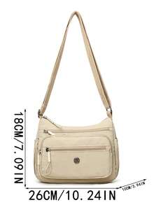 Bolso de hombro de nailon casual con correa ajustable, multicompartimento, unicolor, cierre con cremallera, forro de poliéster, bolso cruzado ligero y conveniente para uso diario - Caqui - Ver 5