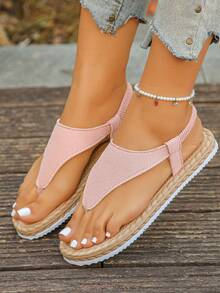 Dép xỏ ngón đế bằng màu trơn thời trang dành cho nữ cỡ lớn 35-45, thích hợp cho kỳ nghỉ, du lịch mùa hè, mặc thường ngày, màu hồng, nhiều màu sắc, dép đi biển đa năng, nhiều màu để lựa chọn. - Vải màu hồng với những đường nét tinh tế - Xem 2