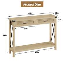 Mesa de entrada de granja con 2 cajones, mesa consola Rataan para entrada, mesa de sofá de madera para sala de estar, vestíbulo, pasillo - Camel - Ver 3