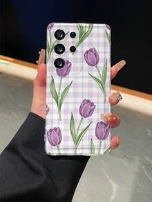 1个格子郁金香图案透明防摔手机保护壳，TPU材质，适合作为节日礼物送给男士和女士，兼容三星手机 - 彩色 - 查看 6