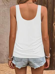 Gilet long sans manches confortable pour femmes au printemps et en été, t-shirt imprimé de rayures avec vocabulaire anglais coloré, tissu doux et confortable, style élégant et décontracté adapté pour le travail - Blanc - Voir 2