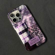1pc Fashionable Purple Patchwork Leopard Print Foil Texture Phone Case - Compatible With Apple 17 Air, 16, 15, 14, 13, 12, 11 Pro Max Plus - Purple - View 1