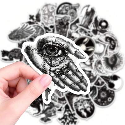 50张神秘艺术贴纸，暗黑美学装饰贴花，适用于日记本、剪贴簿、笔记本装饰，哥特风格配饰，艺术爱好者礼物，防水乙烯基材质，黑白风格