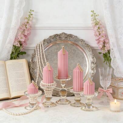 30小时持久燃烧的甜美粉色柱状香氛蜡烛，由大豆蜡和石蜡制成，适合用作婚礼派对中心装饰、送给女朋友的礼物、女士礼物、斋月和开斋节装饰、家居和房间装饰。