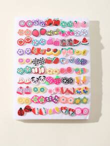 50pairs/set Random Fruit & Animal Design Stud Earrings - Multicolor - View 4