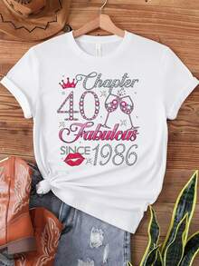 Women 40th Birthday T-Shirt 1986-2026 Years Gift Chapter Short Sleeve Crew Neck Casual Top For 40th Birthday Outfit Celebration Apparel - 白色 - 查看 1