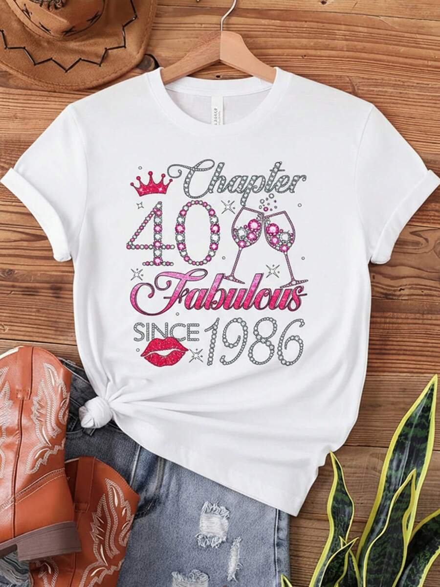 Women 40th Birthday T-Shirt 1986-2026 Years Gift Chapter Short Sleeve Crew Neck Casual Top For 40th Birthday Outfit Celebration Apparel - 白色 - 查看 1