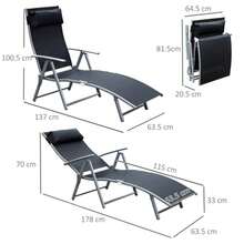 Folding Garden Sun Lounger With Cushion, 137 X 63.5 X 100.5 Cm, Metal And Fabric, Black, For The Beach And Terrace - C - View 3