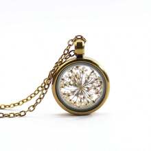 1件创意钛钢项链，配圆形干花吊坠，简约干花压制项链 - 圓形 - 查看 8