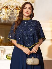 Đầm maxi sang trọng với họa tiết ren đính kim sa vàng, viền voan, thích hợp cho khách dự đám cưới, tiệc trang trọng, sinh nhật, lễ tốt nghiệp, dạ tiệc và các dịp khác. Mùa xuân - Màu xanh hải quân - Xem 8