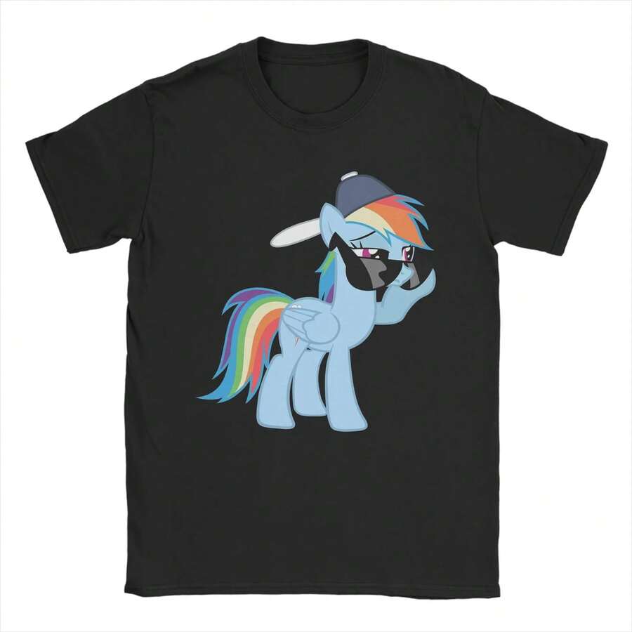 Rainbow Dash Style T Shirt Men's Cotton Humorous T-Shirt Round Collar Tees Short Sleeve Tops Plus Size Men Clothing T Shirt - màu đen - Xem 1