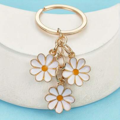 1 قطعة سلسلة مفاتيح زهرة الكرز البرتقالية والبيضاء الأنيقة والعصرية، قلادة من سبيكة الزنك للنساء، تصميم بسيط وممتع للاستخدام اليومي، هدية أنيقة للأصدقاء