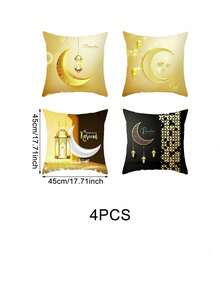 4pcs Moon Shaped Pillow Covers Black & Gold - Gold - View 5