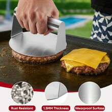 1pc Stainless Steel Hamburger Patty Mold, Hamburger Press, Stainless Steel Hamburger Mold, Hamburger Mold With Stainless Steel Handle, Round Hamburger Mold, Square Hamburger Mold, Meat Patty Mold, Pie Mold, Grill Press - Silver - View 5