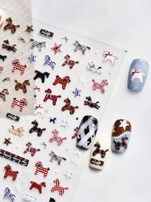 1张DIY浮雕美甲贴纸，甜美酷炫美甲贴纸，现代简约布艺，小马贴纸，马年贴纸 - 彩色 - 查看 1